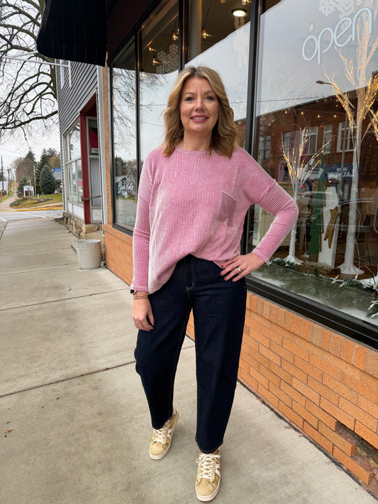 Ribbed Striped Oversized Top