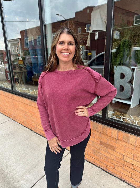 The Ellie Mineral Washed Elbow Patch Contrast Knit Top