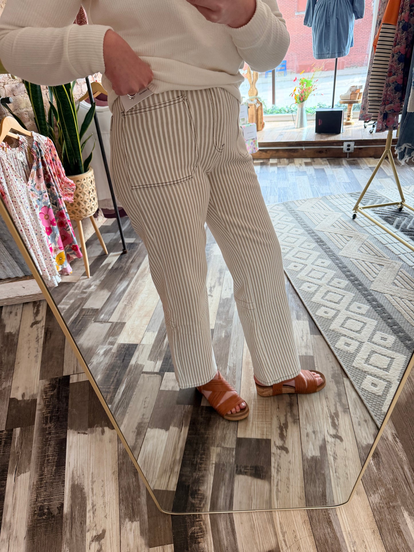 Mica High Rise Loose Fit Straight Striped Jeans