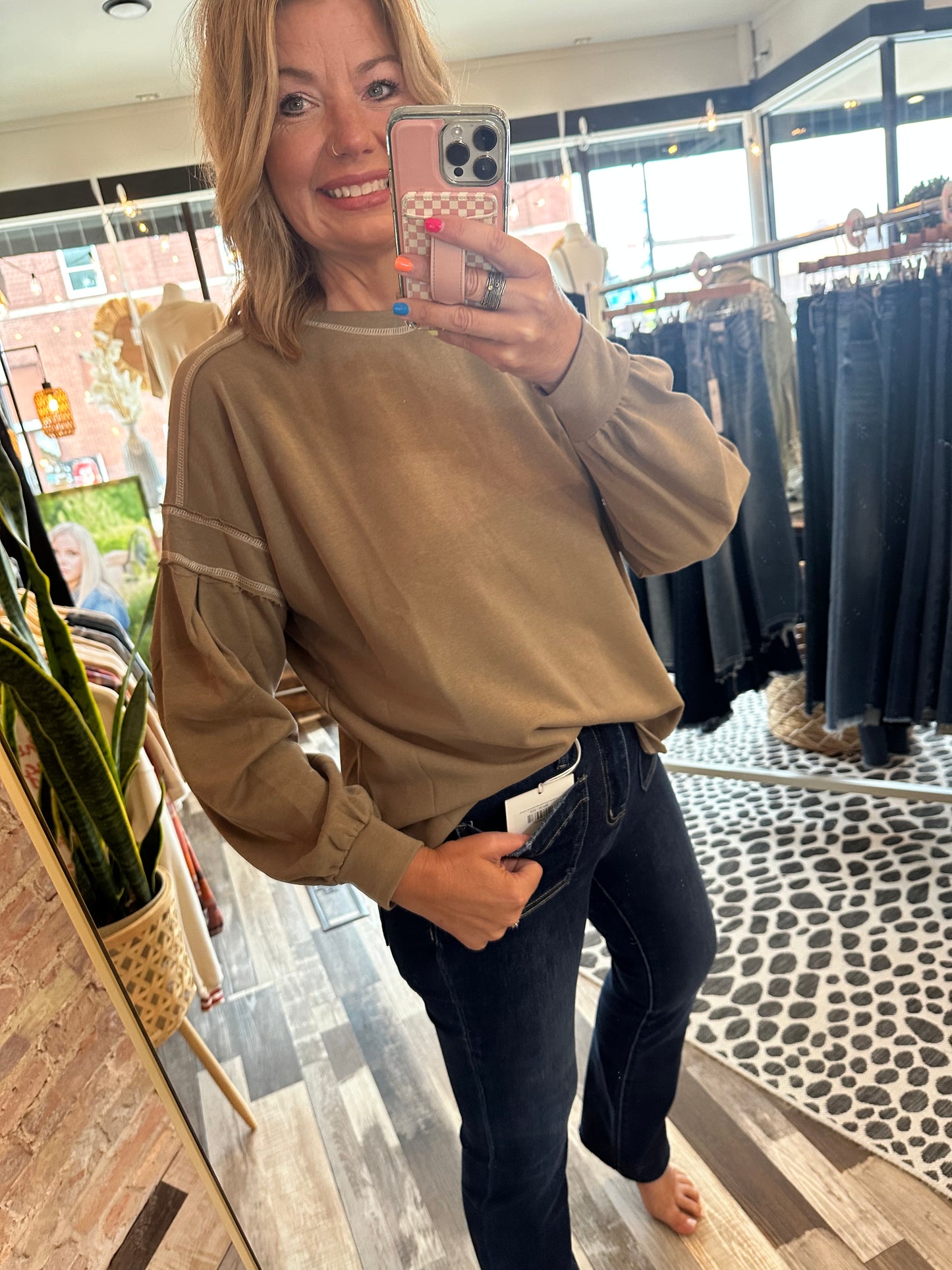 Take Your Time Puff Long Sleeve French Terry Pullover