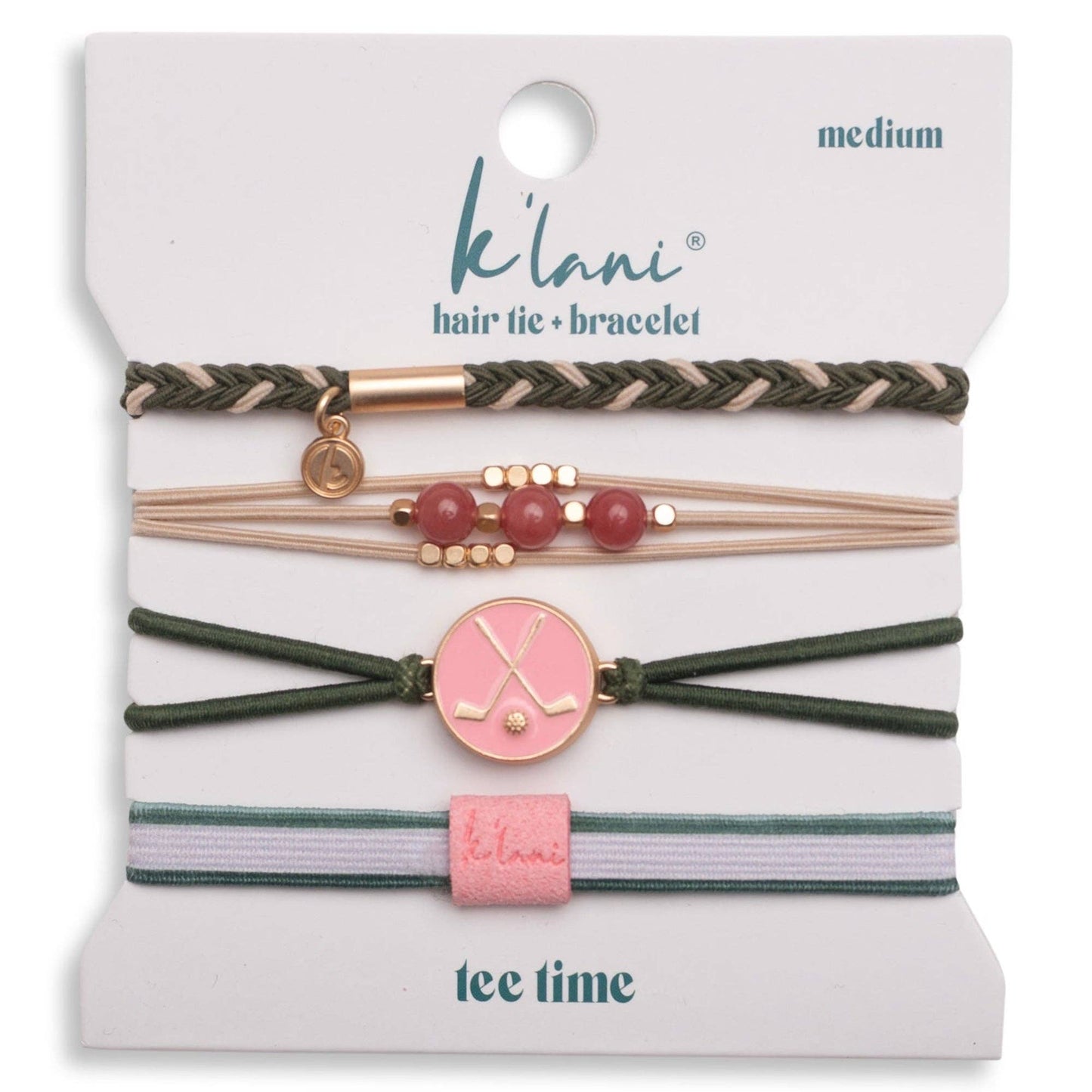 "Tee Time" Green & Pink Hair Tie Bracelets with Removable Ball Marker