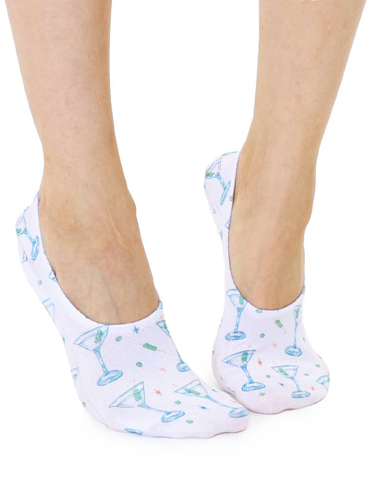 No-Show Liner Socks - Martinis & Olives - White