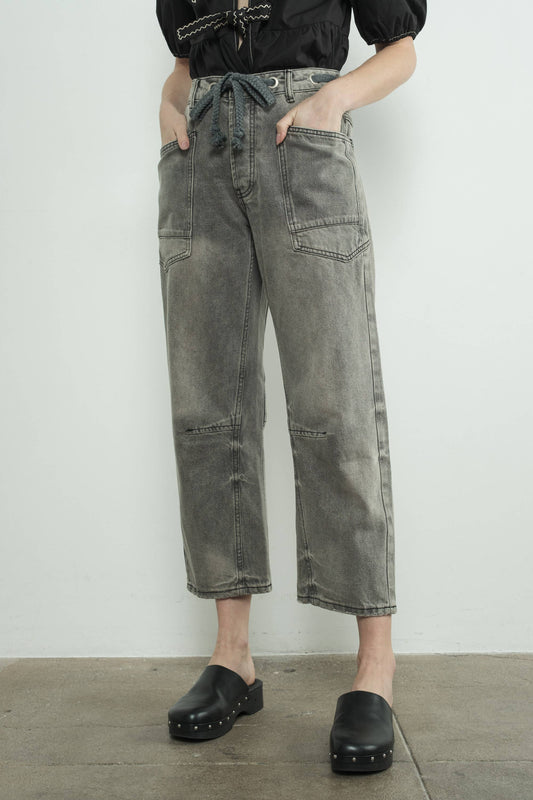 Barrel Denim Pants w/Eyelet Waist