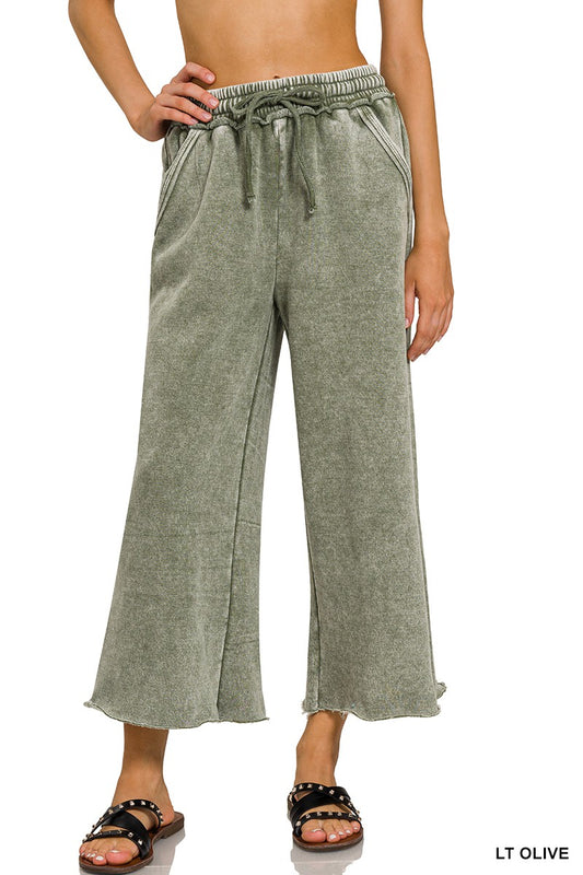 Acid Wash Fleece Palazzo Sweatpants w/Pockets