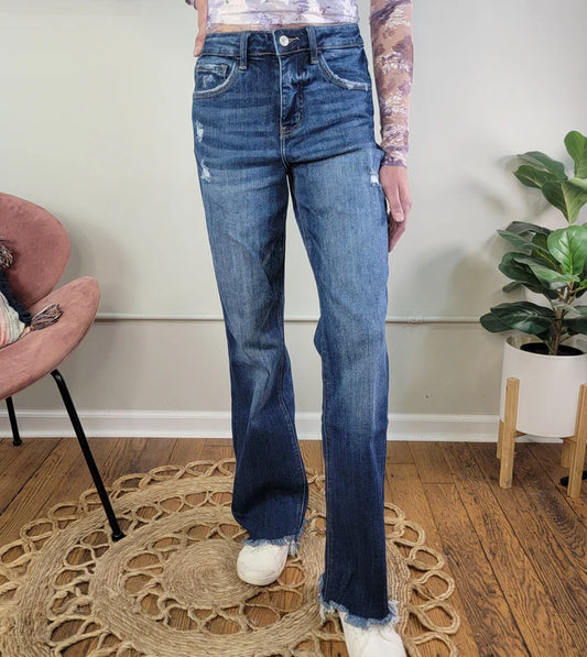 Lovervet Tummy Control Top High Rise Dad Fit Frayed Hem Jeans