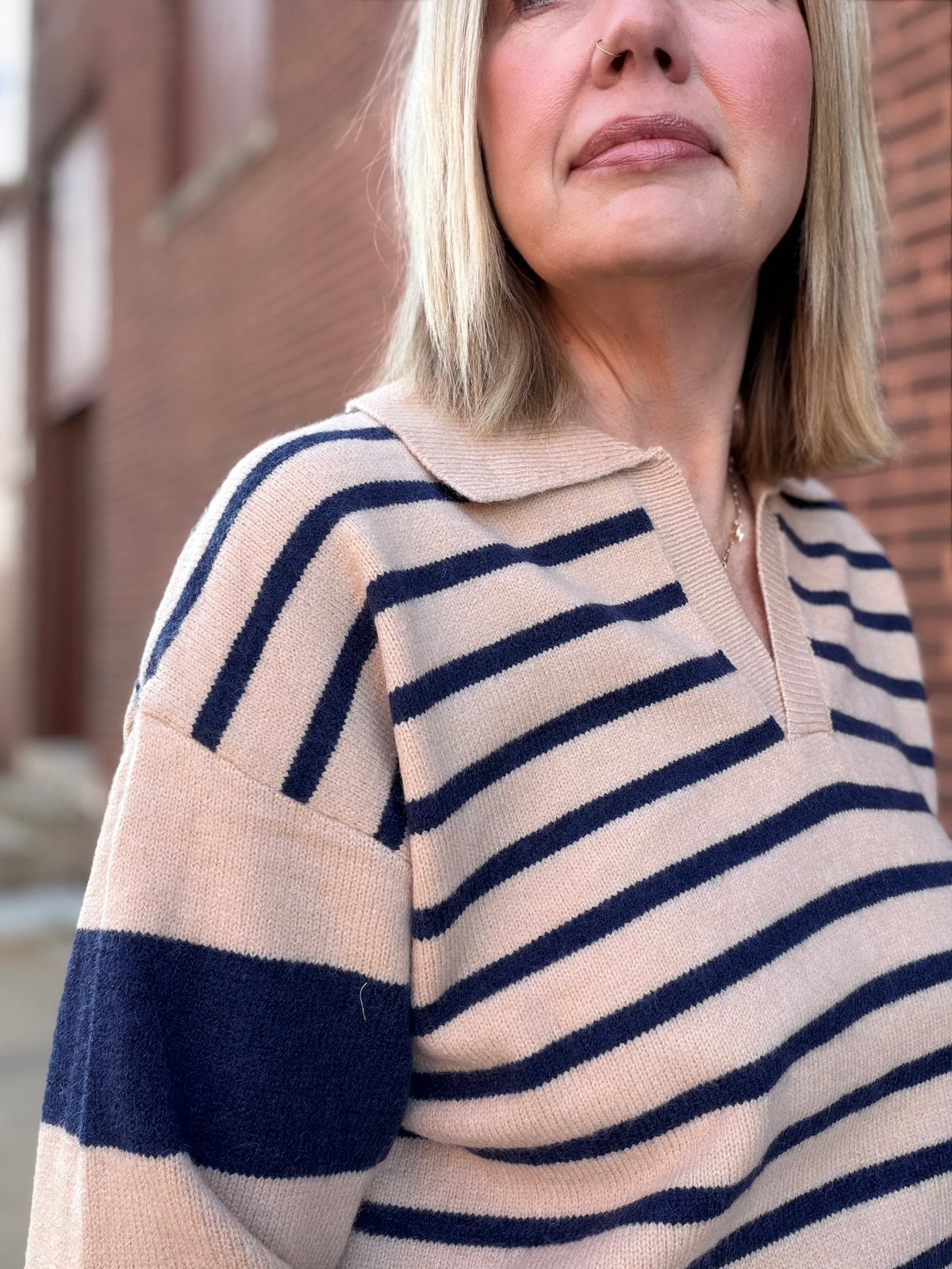 The Marlowe Mixed Stripe Collar Sweater