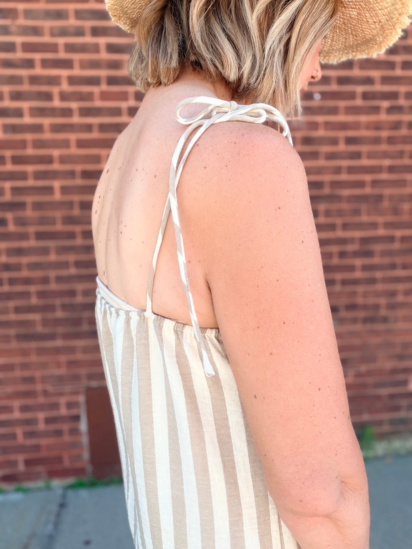 Easy To Look Good Stripe Gauze Tie Shoulder Dress