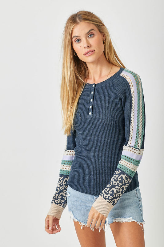 Mixed Weaving Sweater Henley