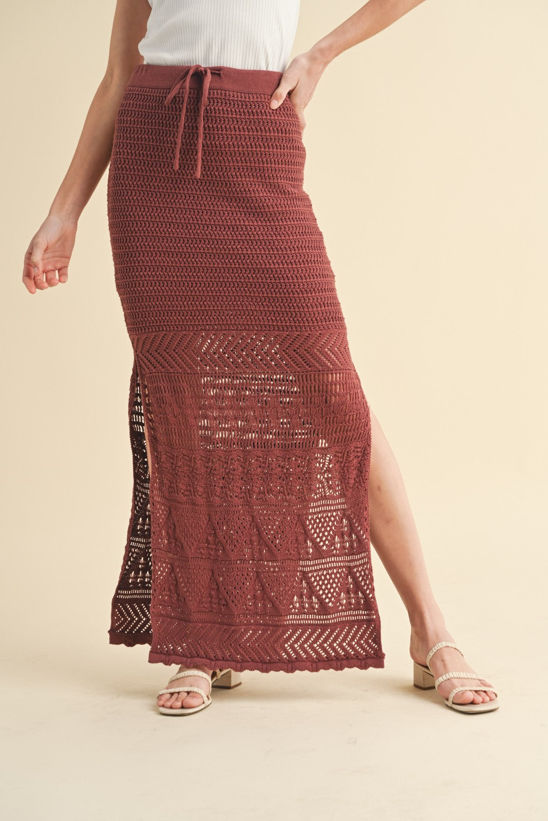 The Bella Crochet Midi Drawstring Skirt
