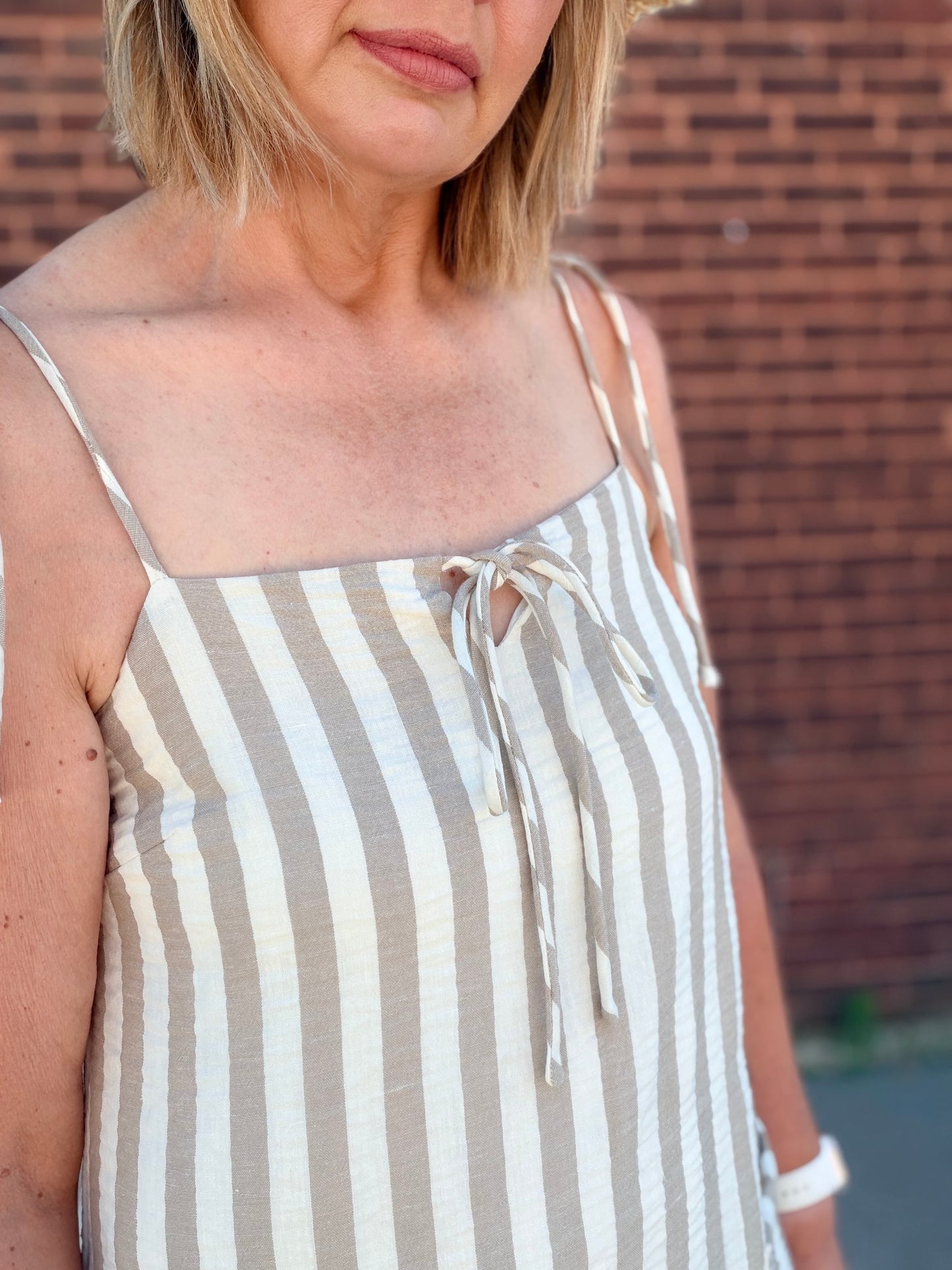 Easy To Look Good Stripe Gauze Tie Shoulder Dress