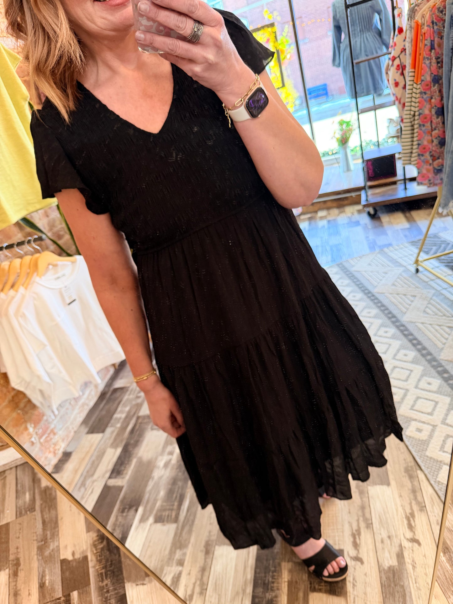 Plus Flutter Sleeve Midi Dress Black