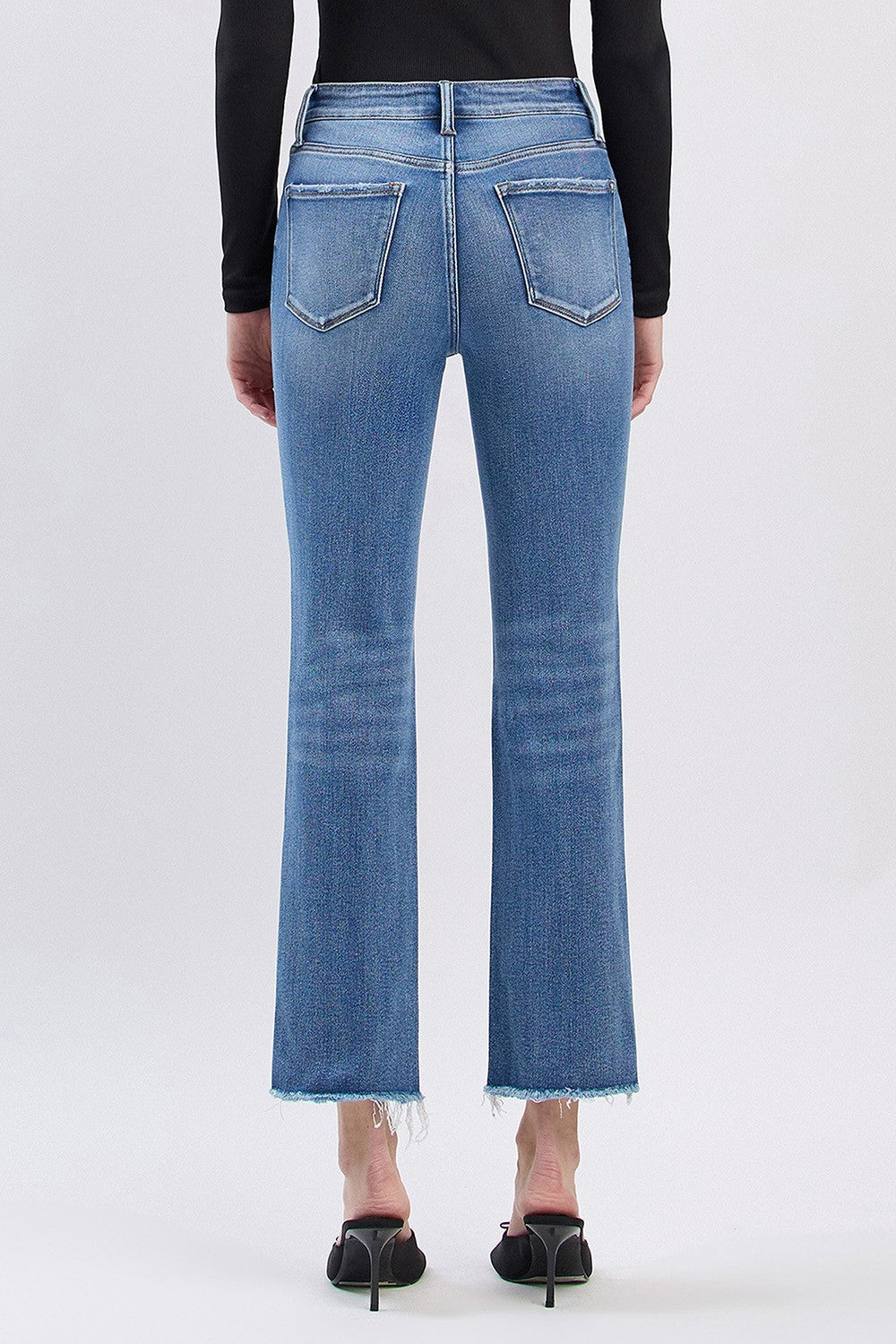 Lovervet High Rise Uneven Raw Hem Slim Straight Jeans