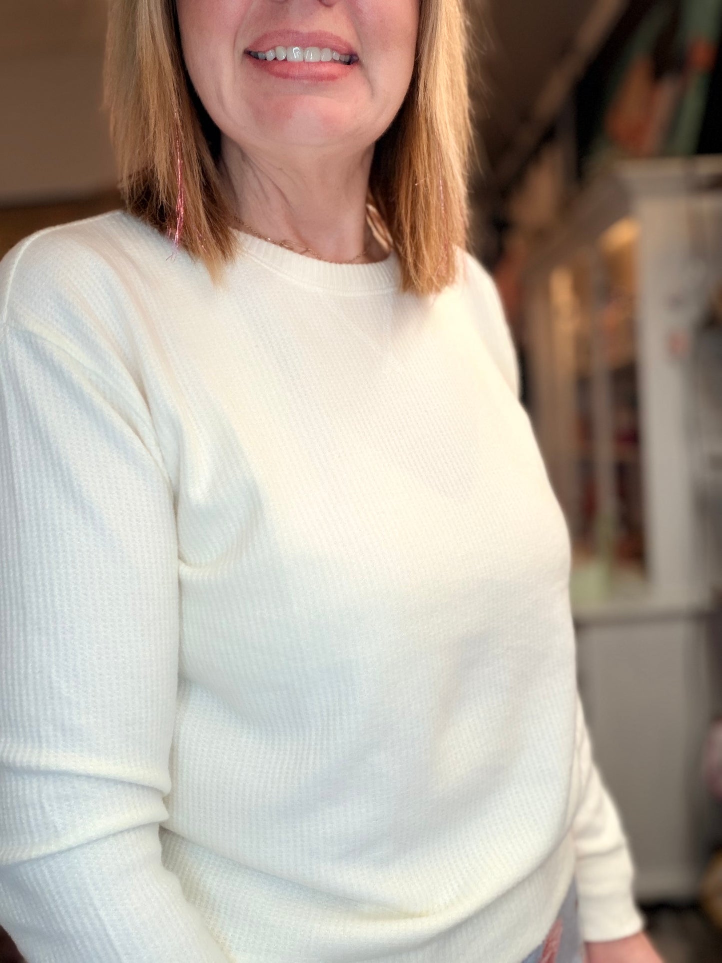 The Libby Brushed Waffle Crew Neck Long Sleeve Top