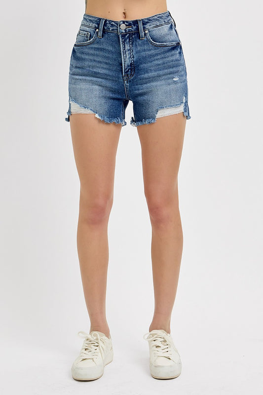 High Rise Side Slit Step Hem Detail Shorts