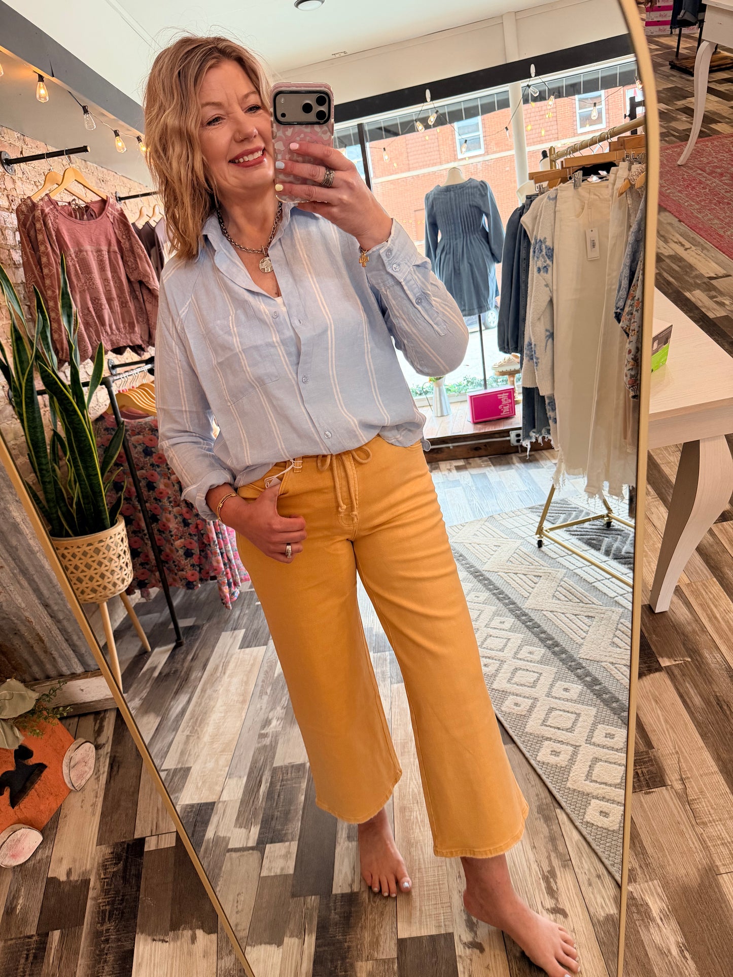 Vervet High Rise Drawstring Color Crop Wide Leg Jeans