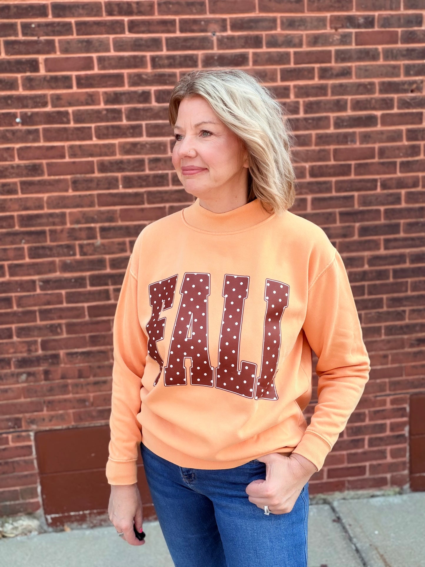 Fall Polka Dot Mock Neck Sweatshirt