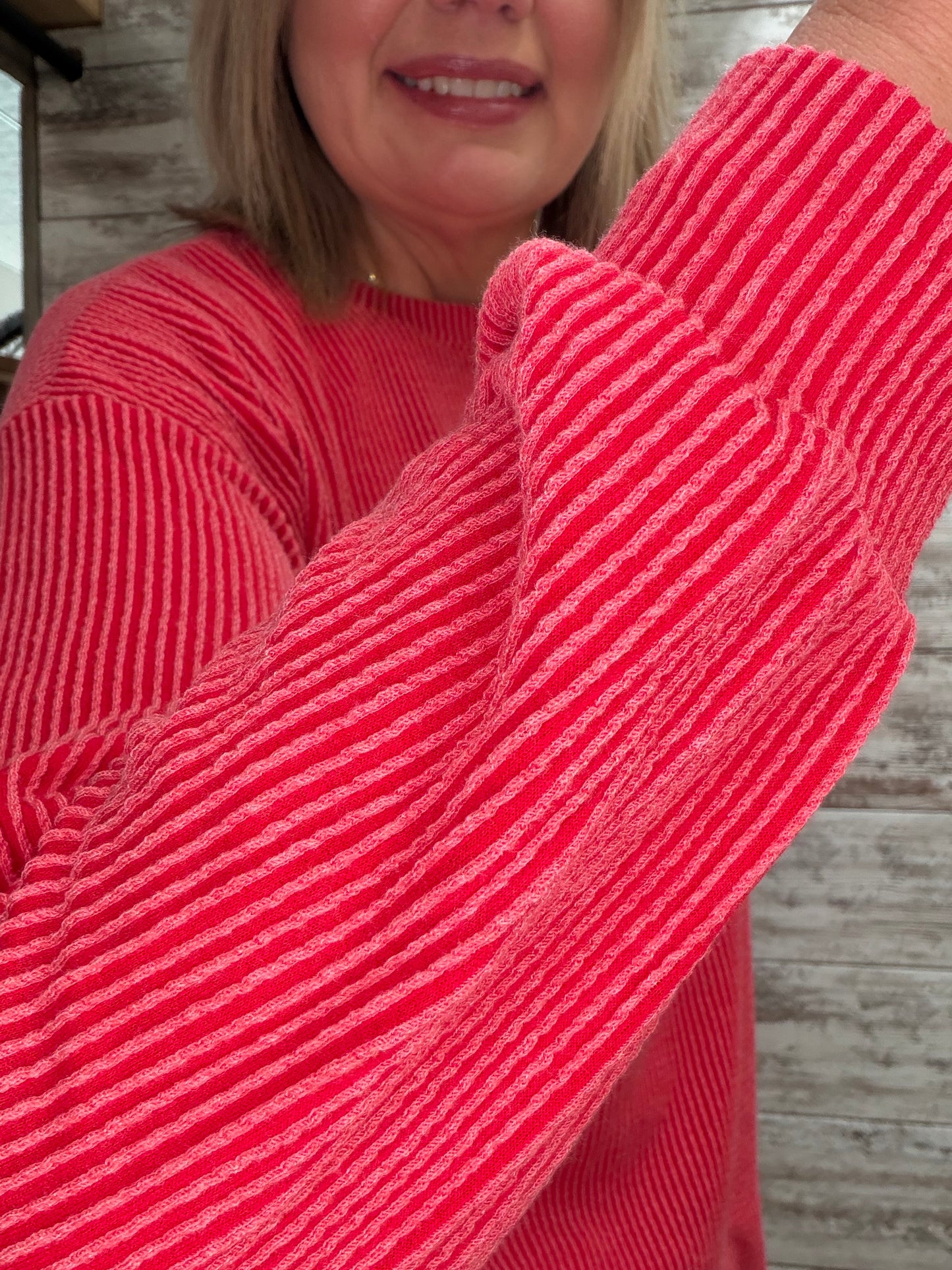 Ribbed XOXO Graphic Long Sleeve Pullover