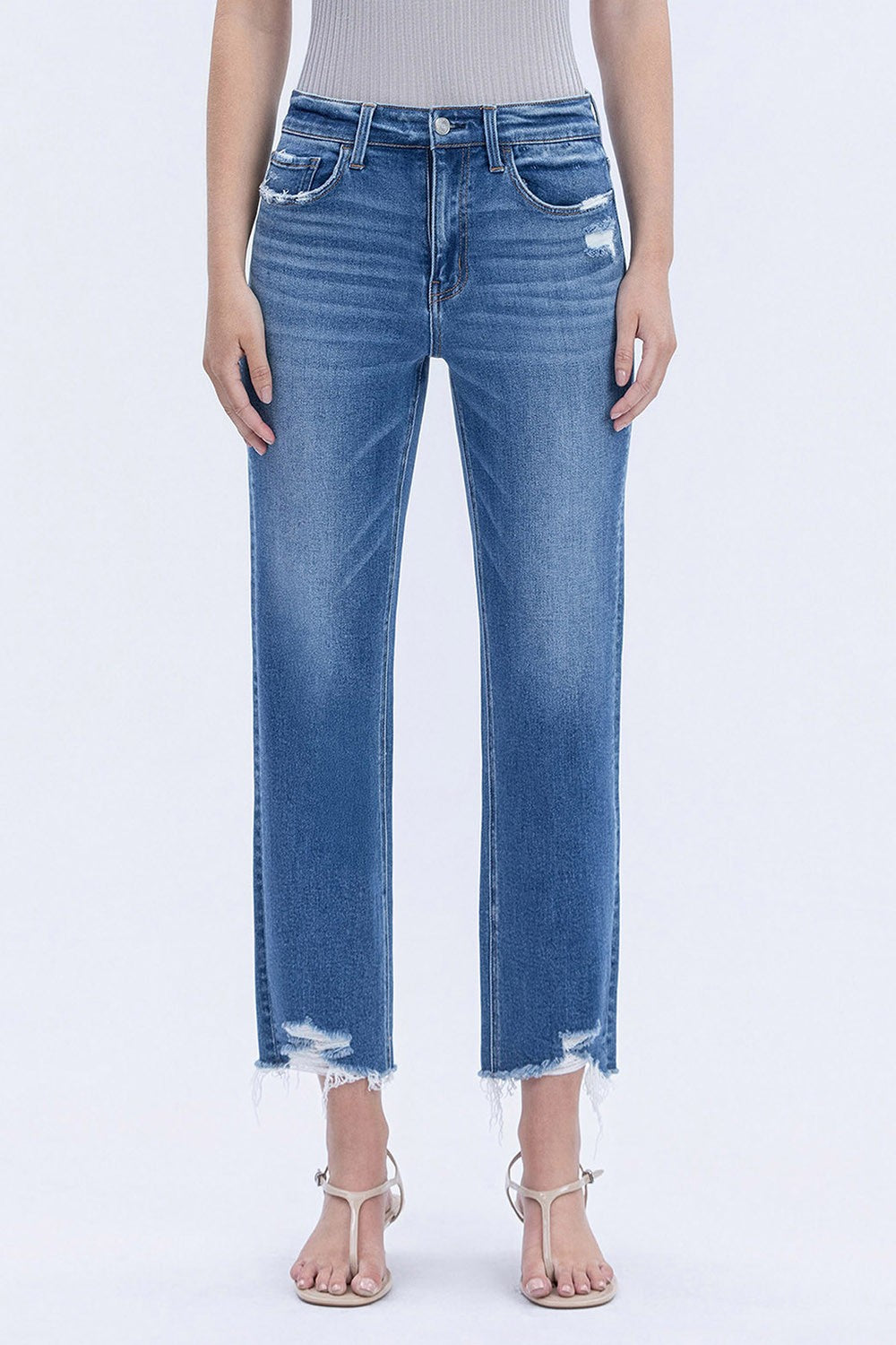 Lovervet High Rise Frayed Hem Crop Straight Jeans
