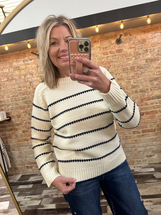 The Harlow Blanket Stitch Pullover Sweater