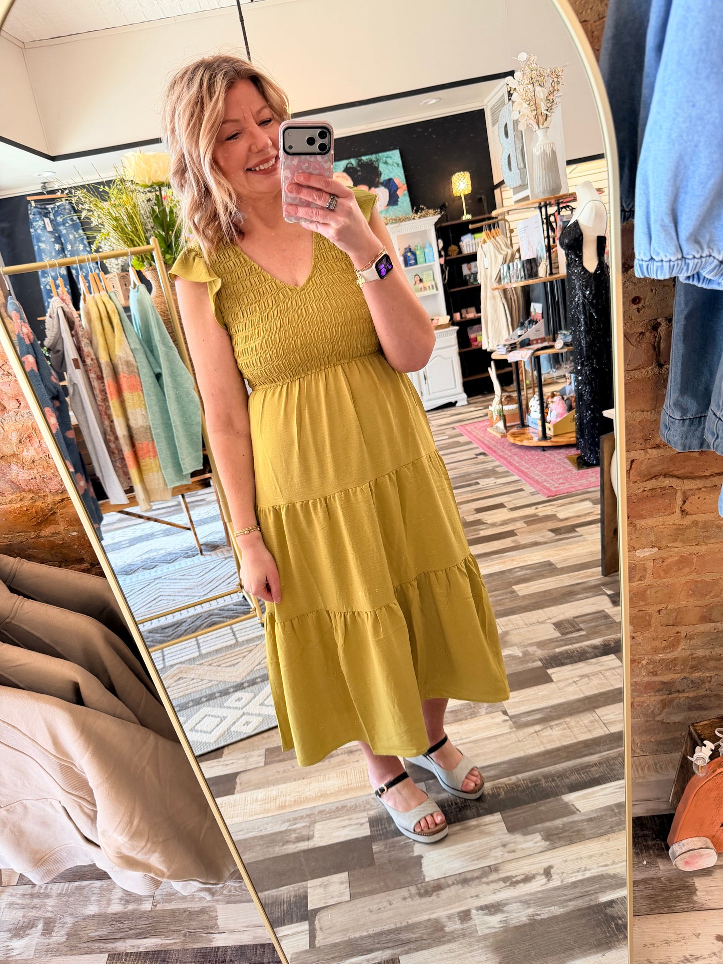 Flutter Sleeve Maxi Dress Celery