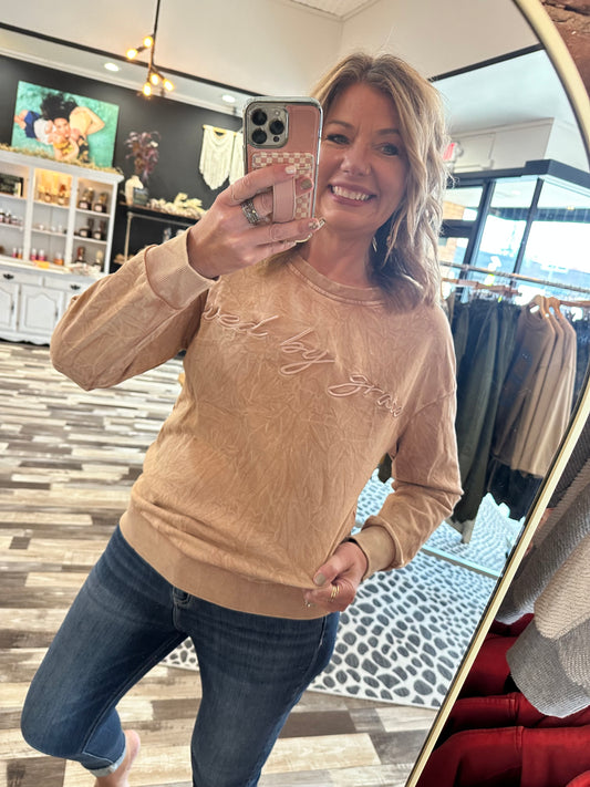 Saved by Grace Embroidery Mineral Wash Pullover