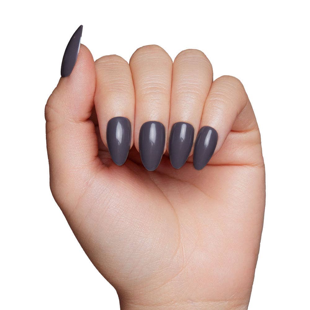 Ash Gray Press-On Nails | Fall Solids | Short Almond