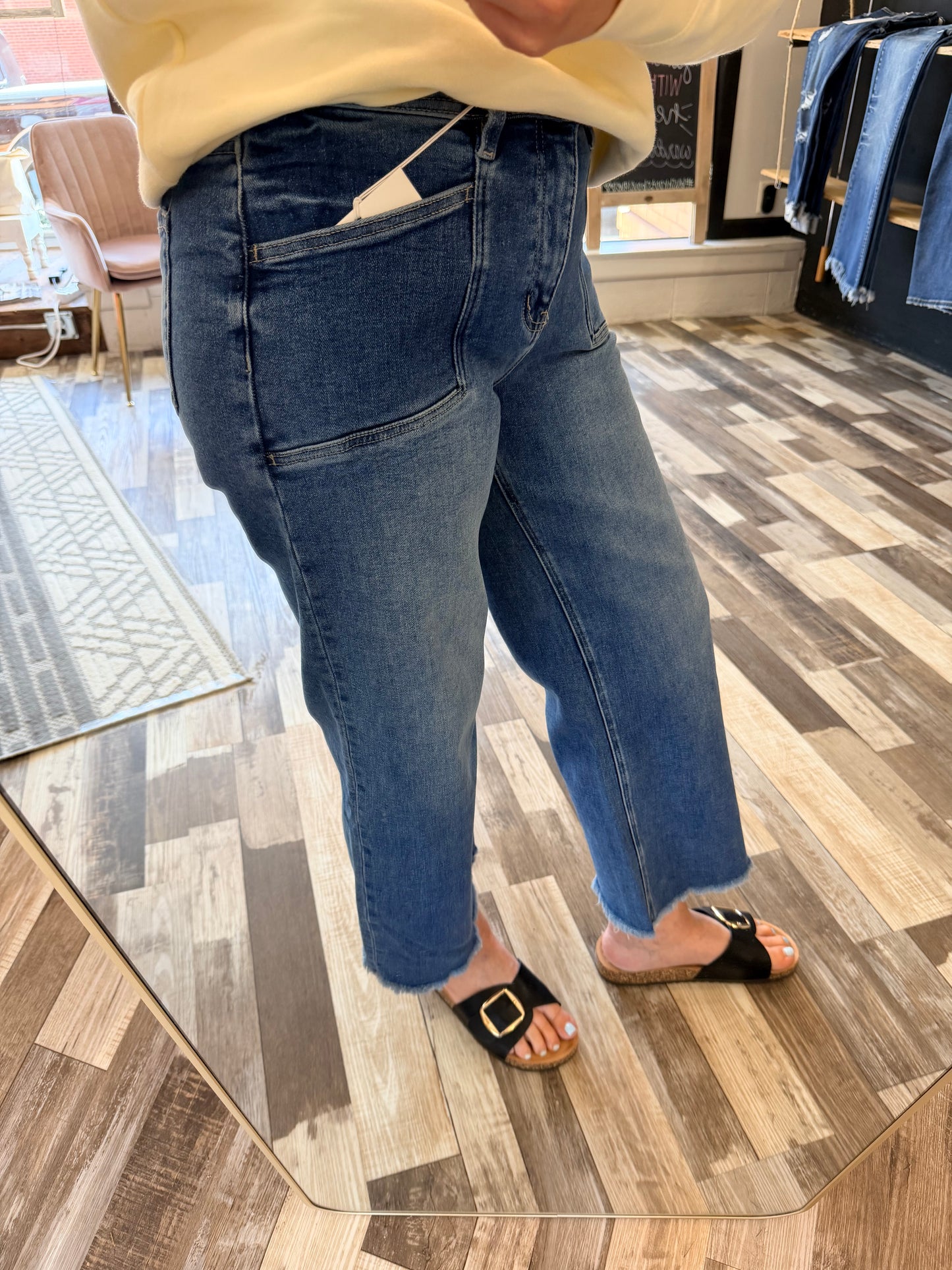 Lovervet High Rise Raw Hem Ankle Wide Leg Jeans