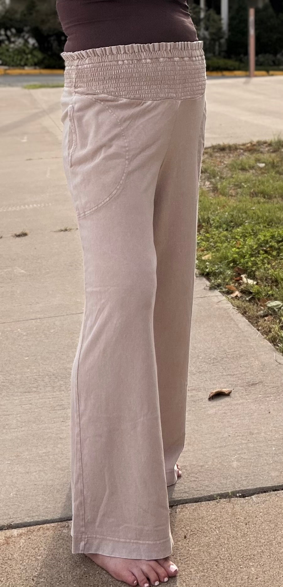 The Harper Mineral Washed Wide-leg Smocked Waist Pants