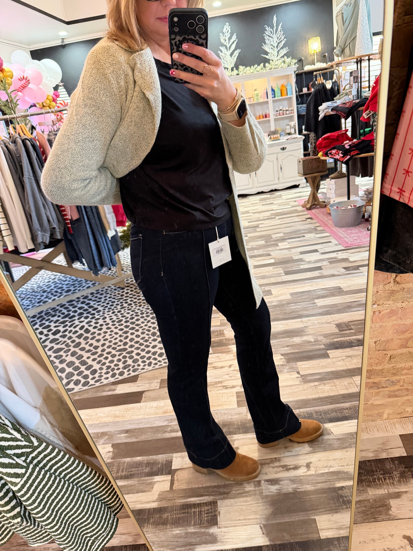 Lovervet High Rise Pin Tuck Trouser Hem Bootcut Jeans