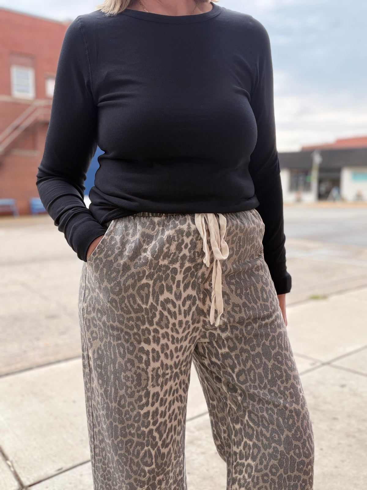 The Willow Leopard Print Wide Leg Drawstring Pants