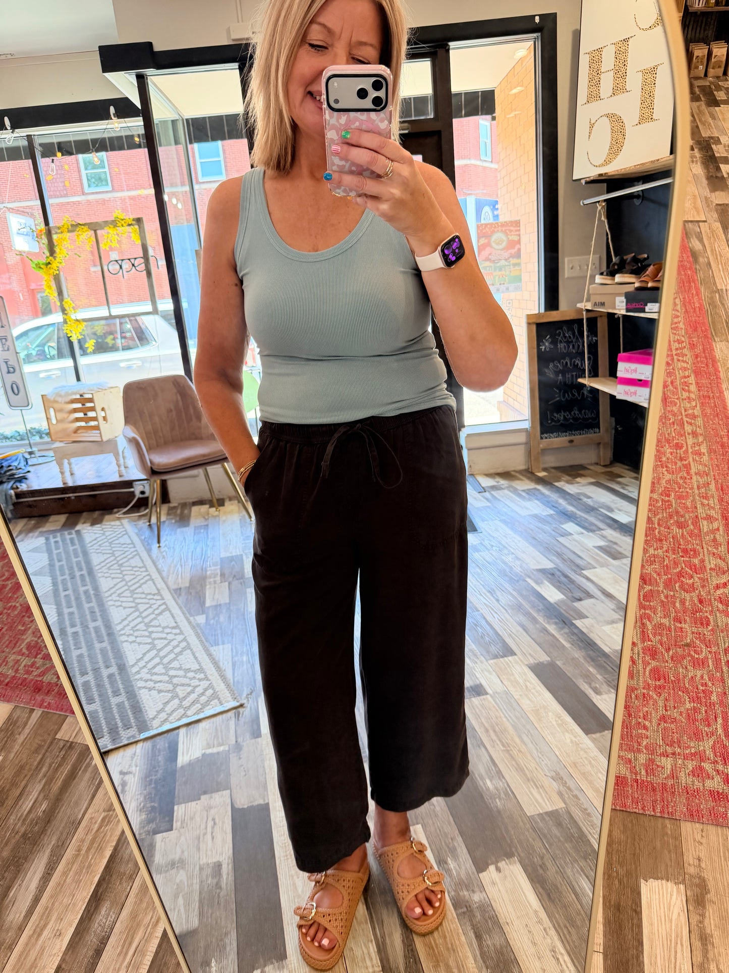 Tencel Drawstring Wide Leg Pants