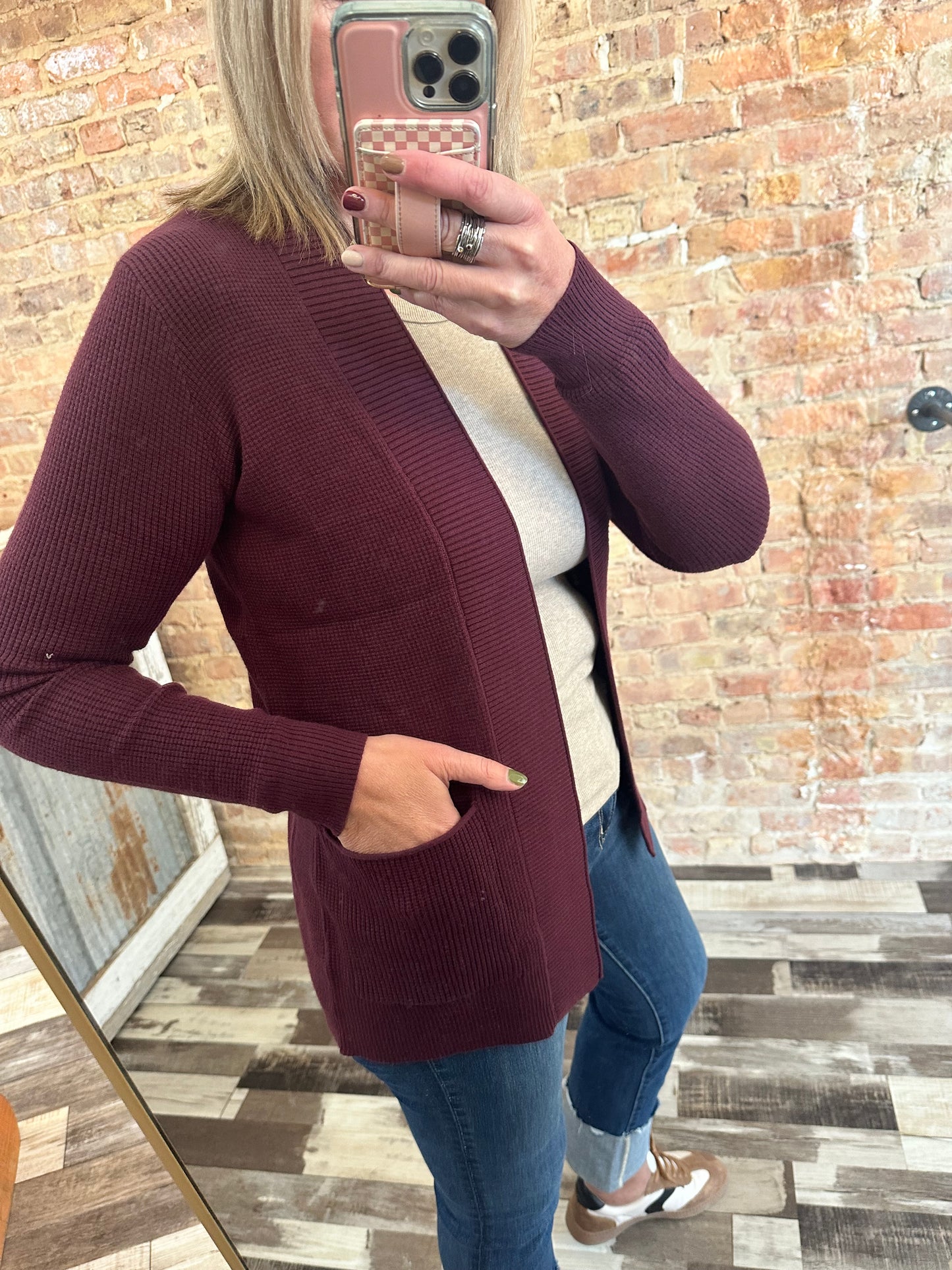 The Dani Open Front Waffle Textured Cardigan