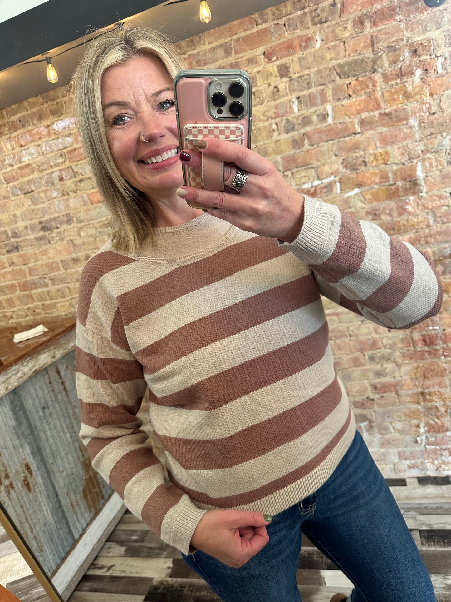 Seeing Double Faux Layer Striped Sweater