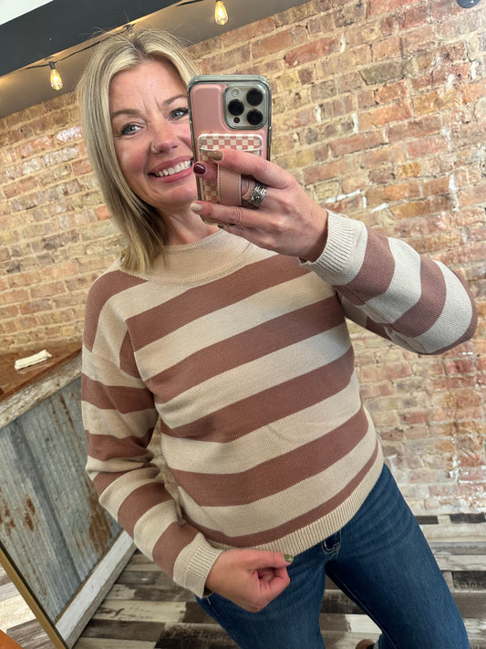 Seeing Double Faux Layer Striped Sweater