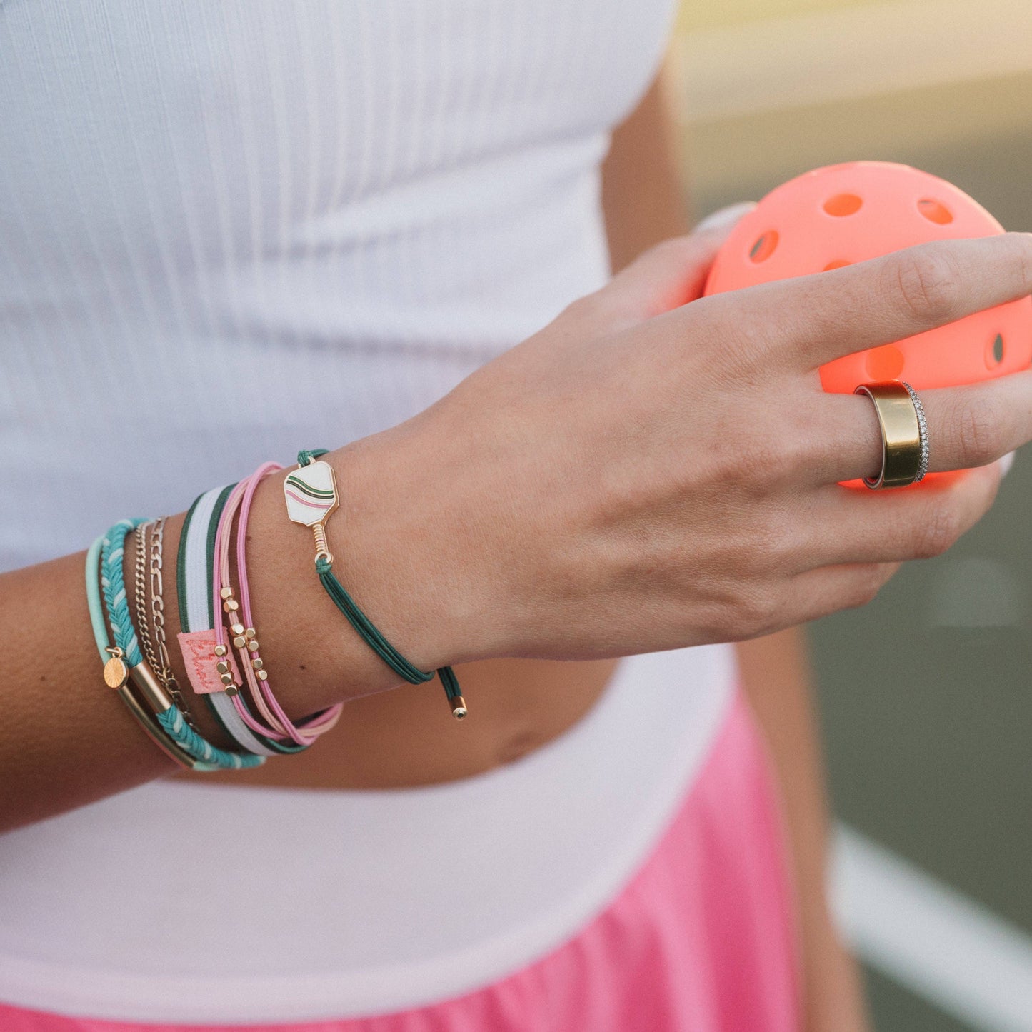 "Rally" Pickleball with Pink & Green Hair Tie Bracelets