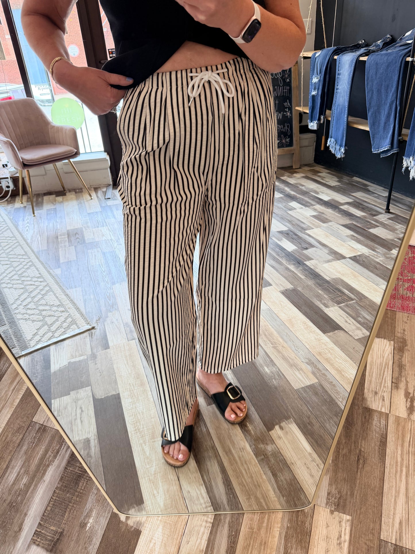 Striped Wide-leg Drawstring Pants