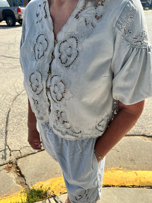 The Nadia Denim Embroidered Top