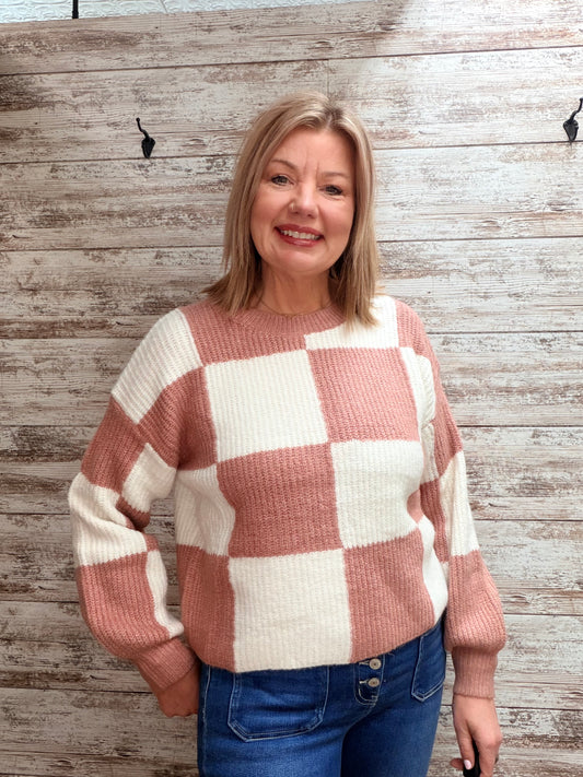 Checker Crew Neck Sweater