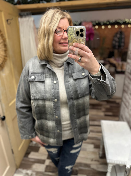 Plaid Denim Mix Shirt Jacket