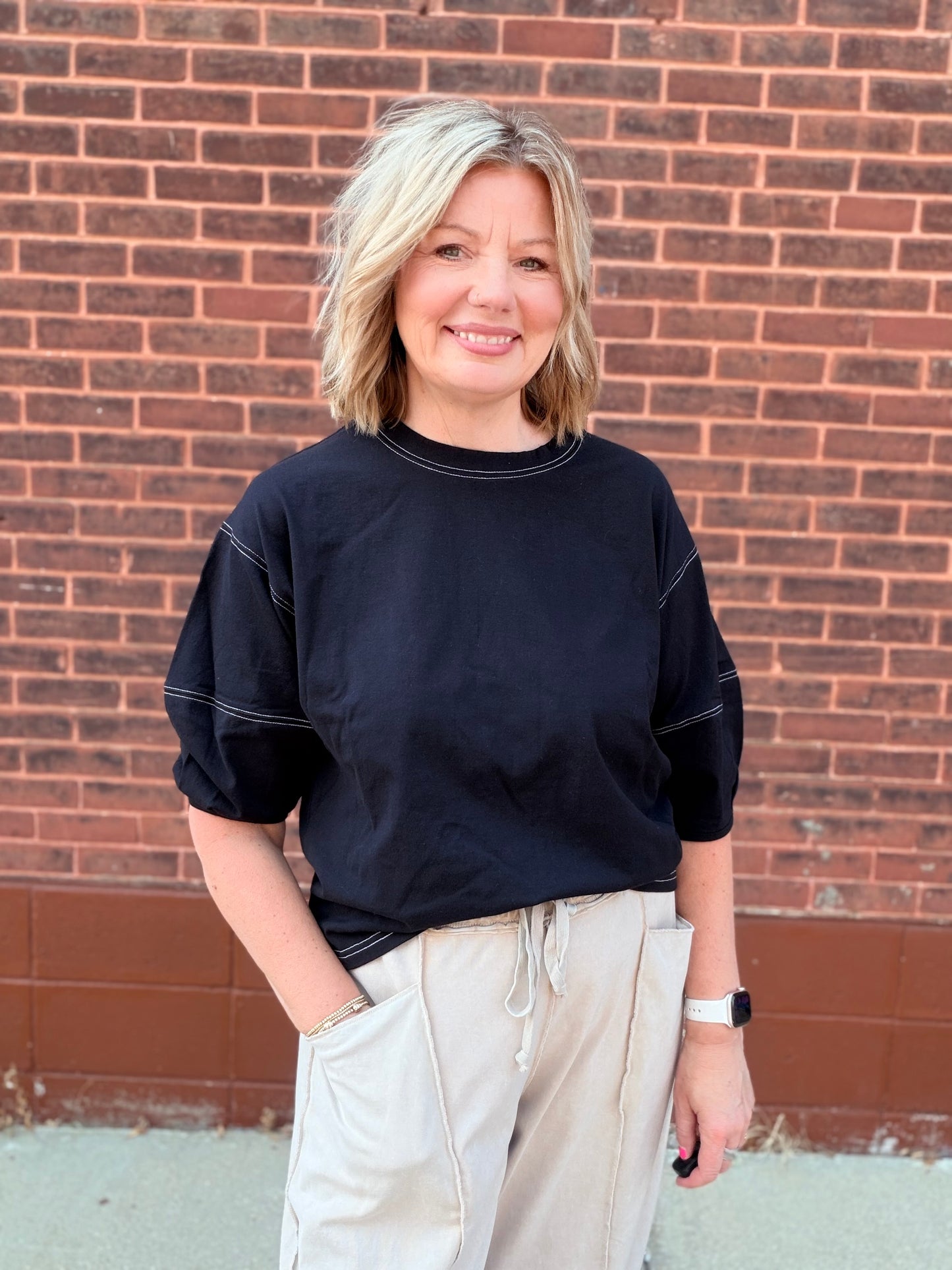 The Raya Balloon Sleeved Stitch Top