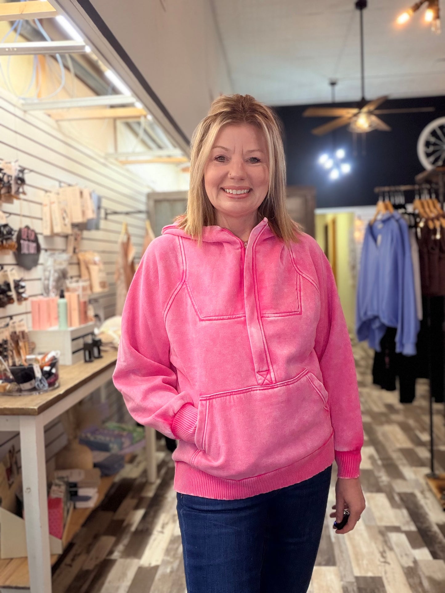 Living It Up Acid Wash Fleece Oversized Zip Kangaroo Hoodie