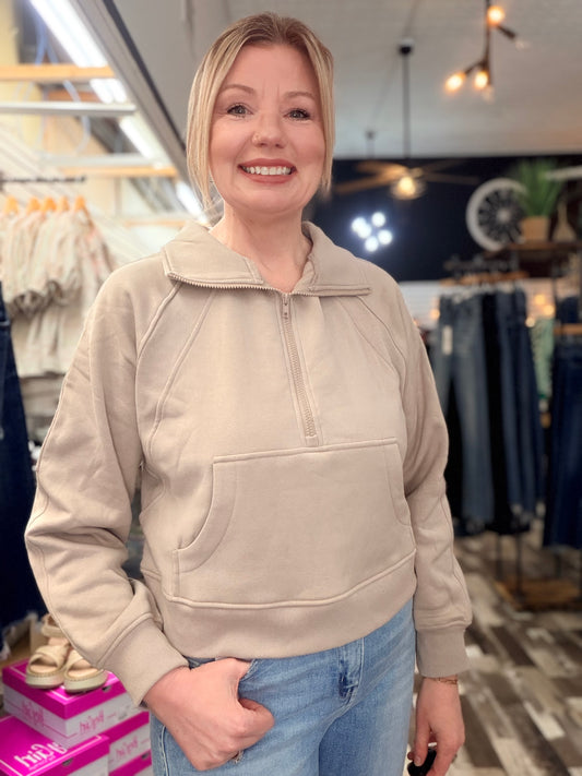 Cozy Half Zip Kangaroo Pocket Pullover