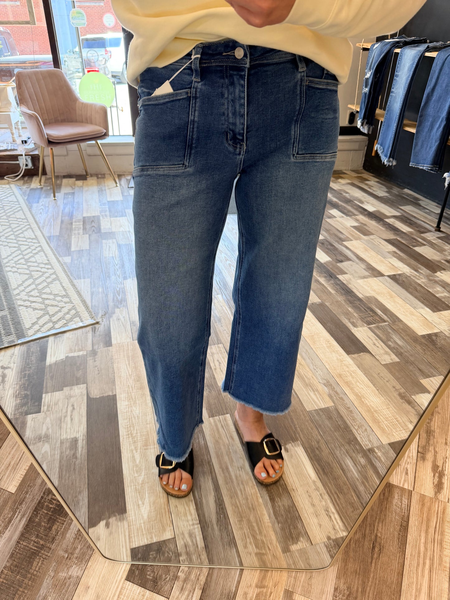 Lovervet High Rise Raw Hem Ankle Wide Leg Jeans