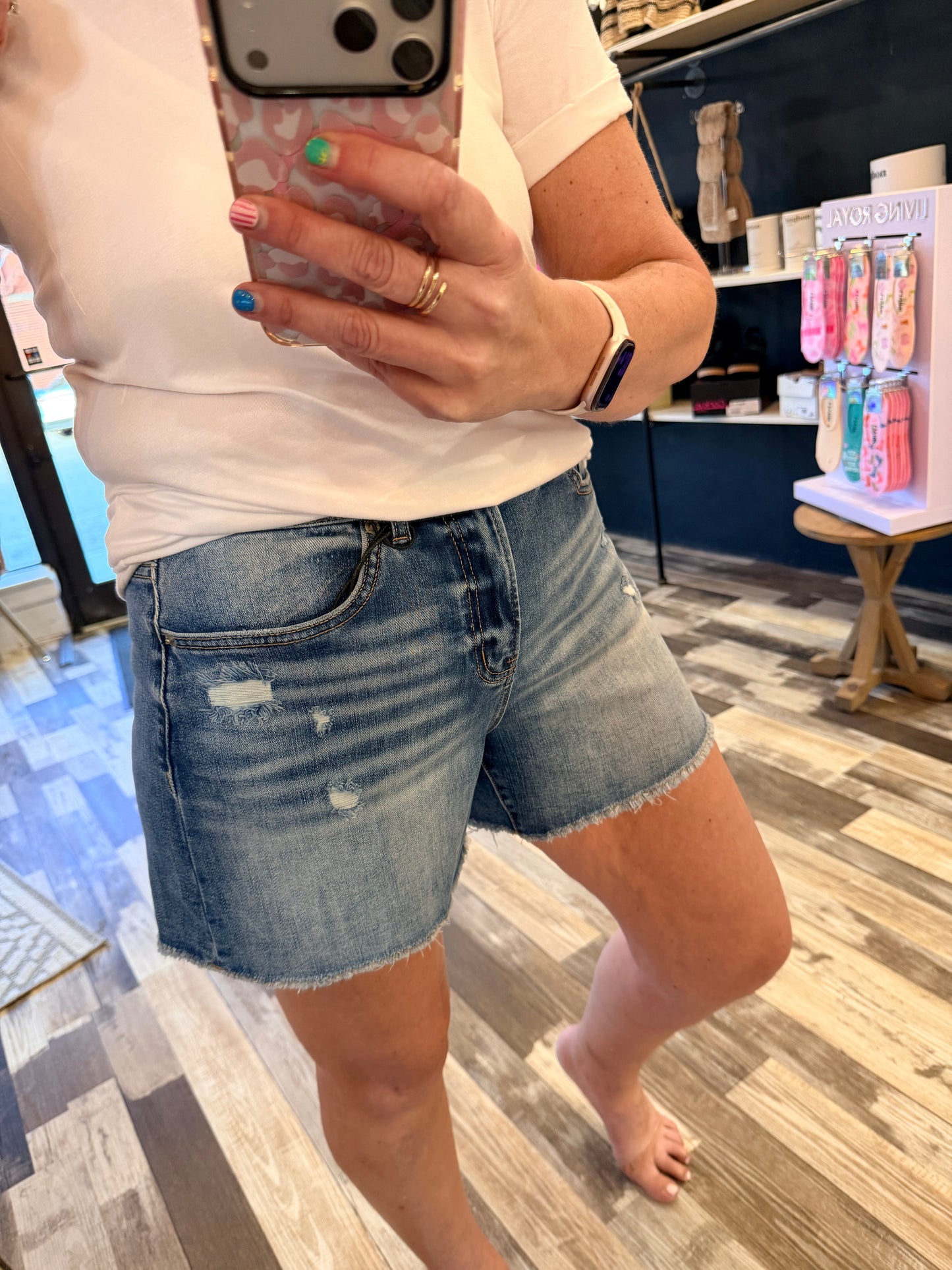 Mica Super High Rise Raw Hem Mid-Length Shorts