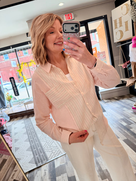 Mixed Stripe Oversized Button Down Shirt