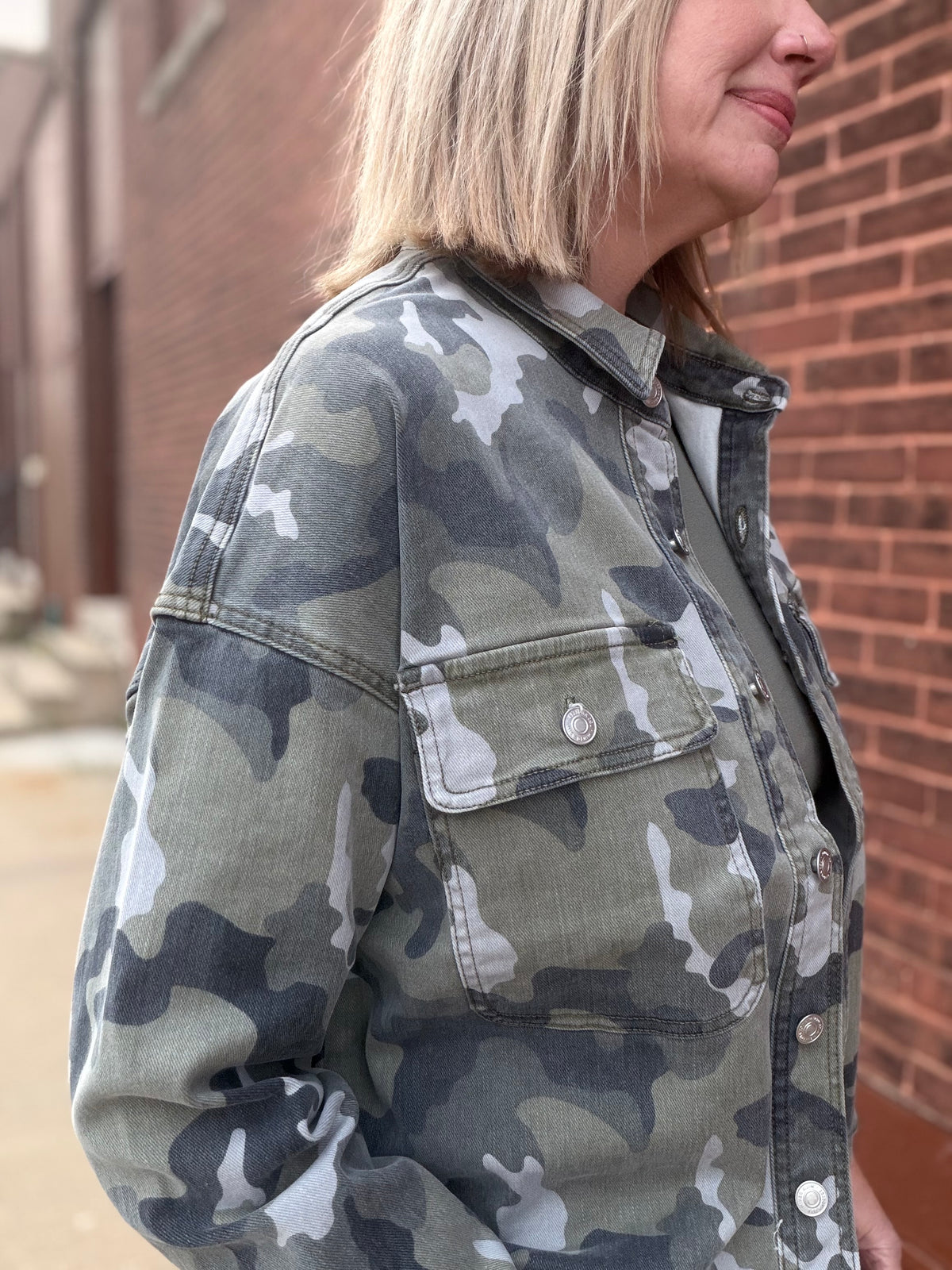 The Everyday Favorite Button Up Camo Shacket from Mica