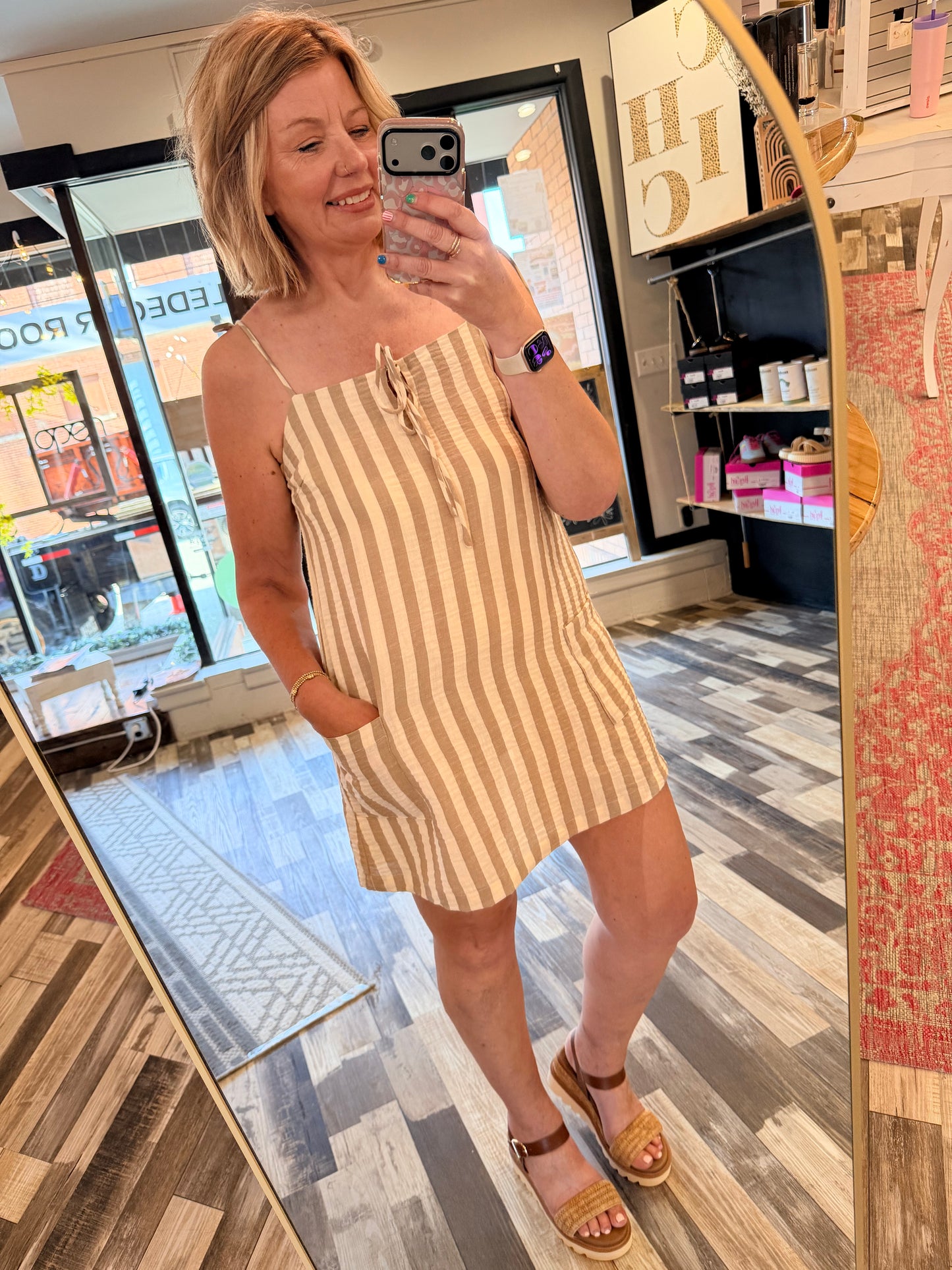Easy To Look Good Stripe Gauze Tie Shoulder Dress