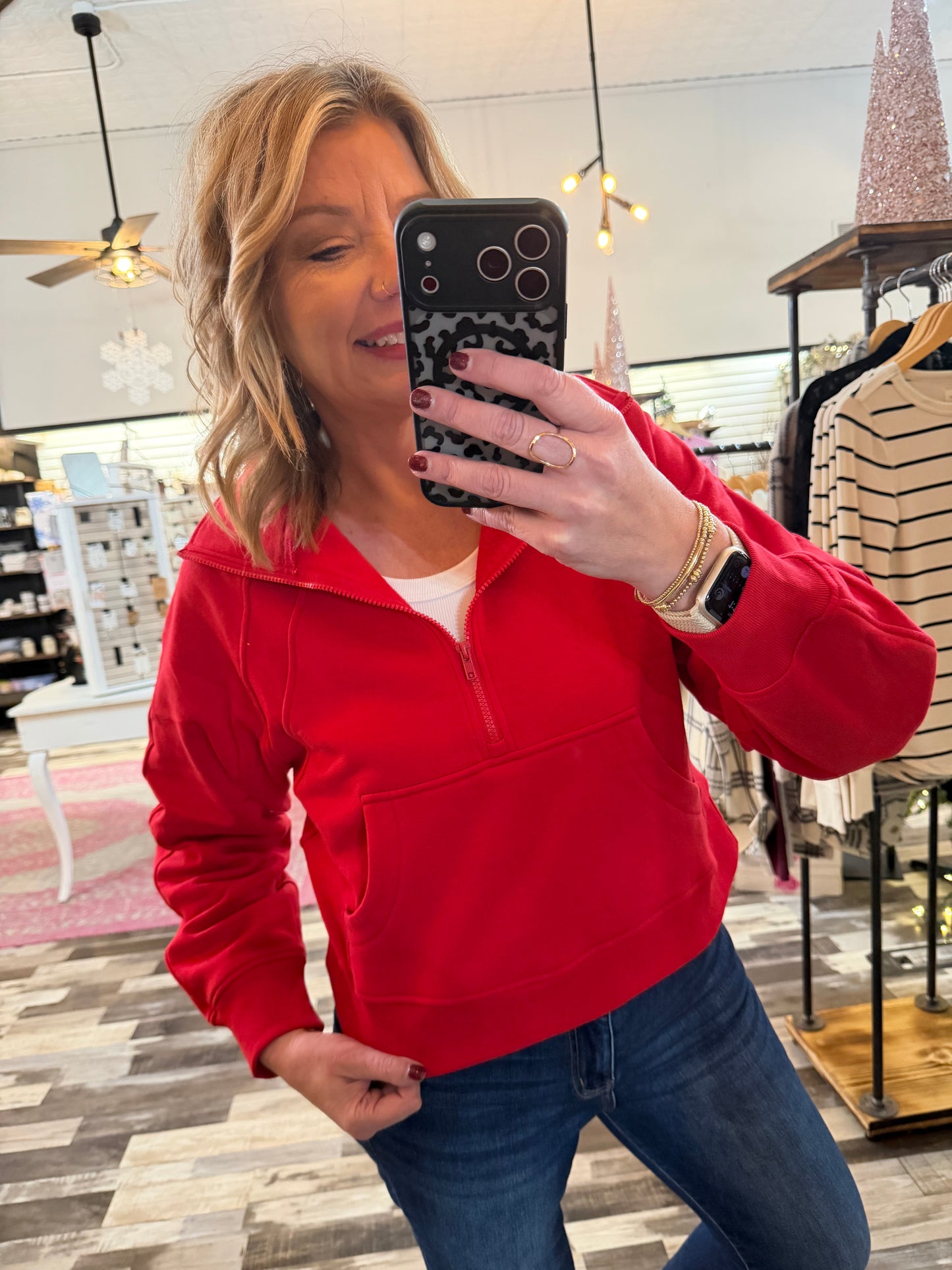 Cozy Half Zip Kangaroo Pocket Pullover