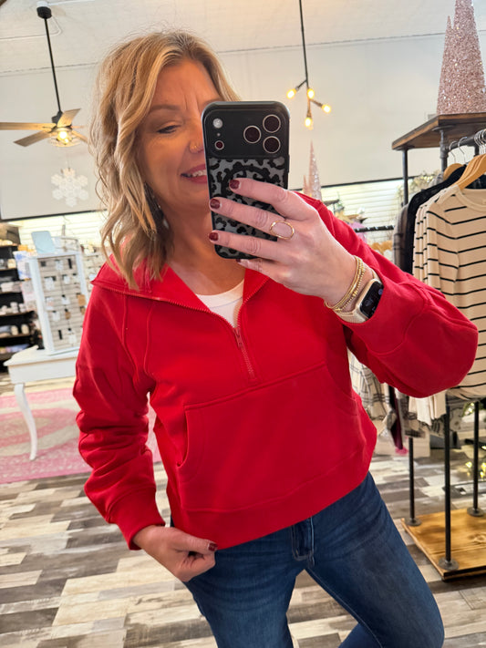 Cozy Half Zip Kangaroo Pocket Pullover