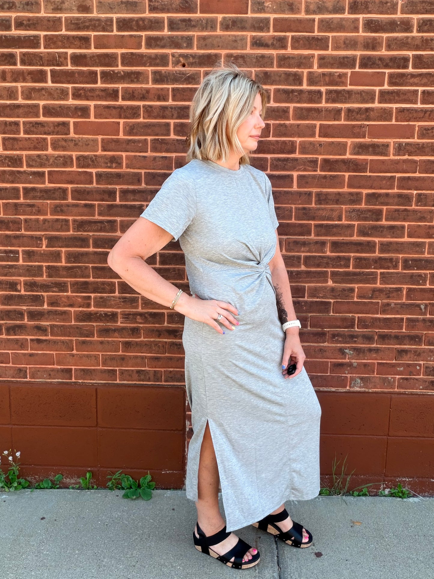 Twist Knot Detail Side Slit Maxi T-shirt Dress